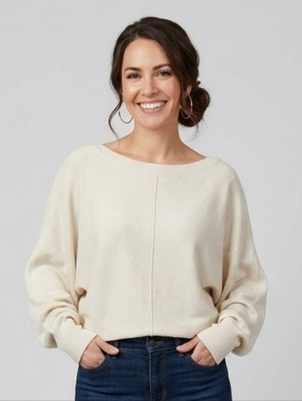 Boatneck Sweater in Cream with Center Seam
